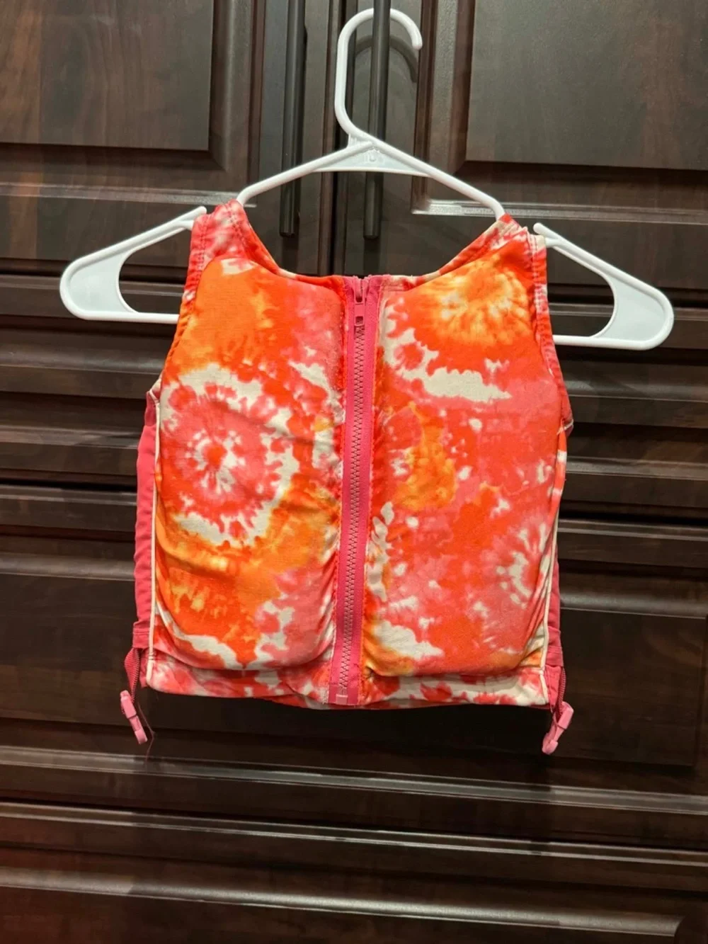 Tie-Dye Orange Pink Kids Life Jacket Vest like new Pit 13 1/2” Length 12”